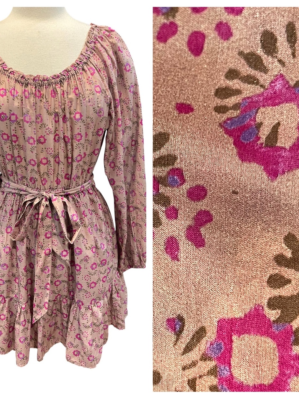 Xirena Jia Blush Floral Cotton Silk Tiered Ruffle Hem Mini Dress SZ S